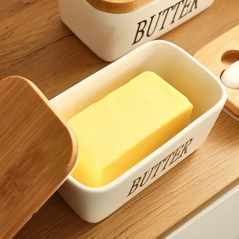 Butterdose aus Keramik mit Bambusdeckel