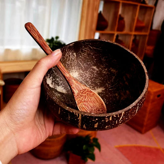 Natural Coconut Bowl Set with Wooden Spoons