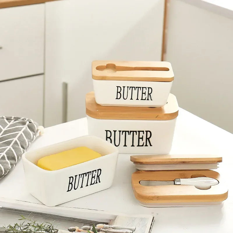 Butterdose aus Keramik mit Bambusdeckel