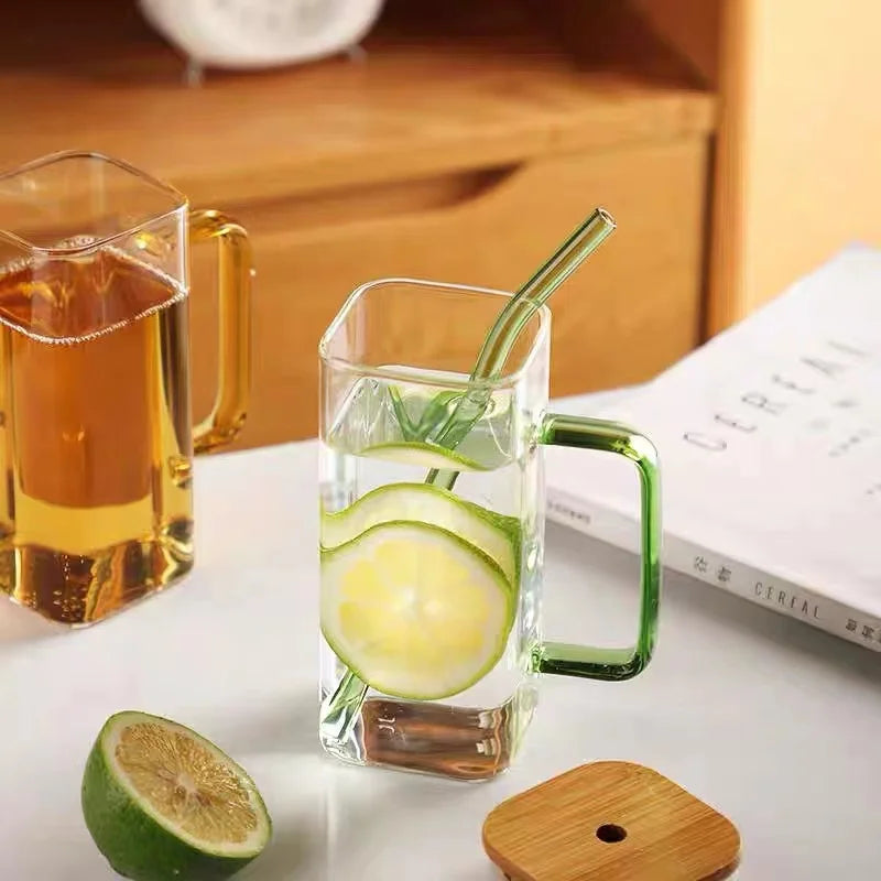 Glass mug with lid and straw